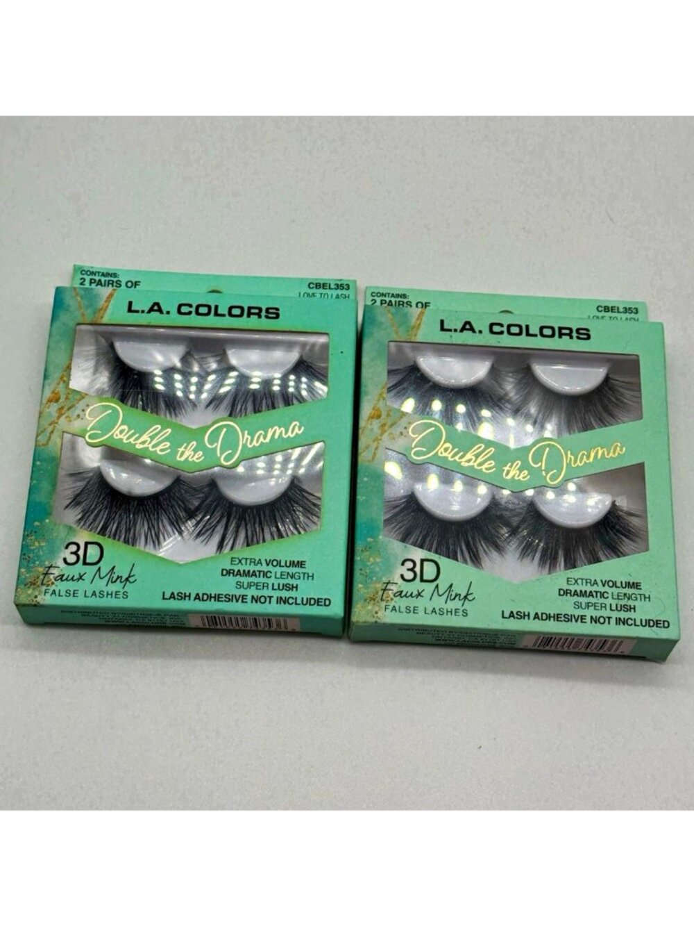 2 LA Colors Double the Drama 3D Faux Mink Strip Lashes Black 2 Pair CBEL353 New
